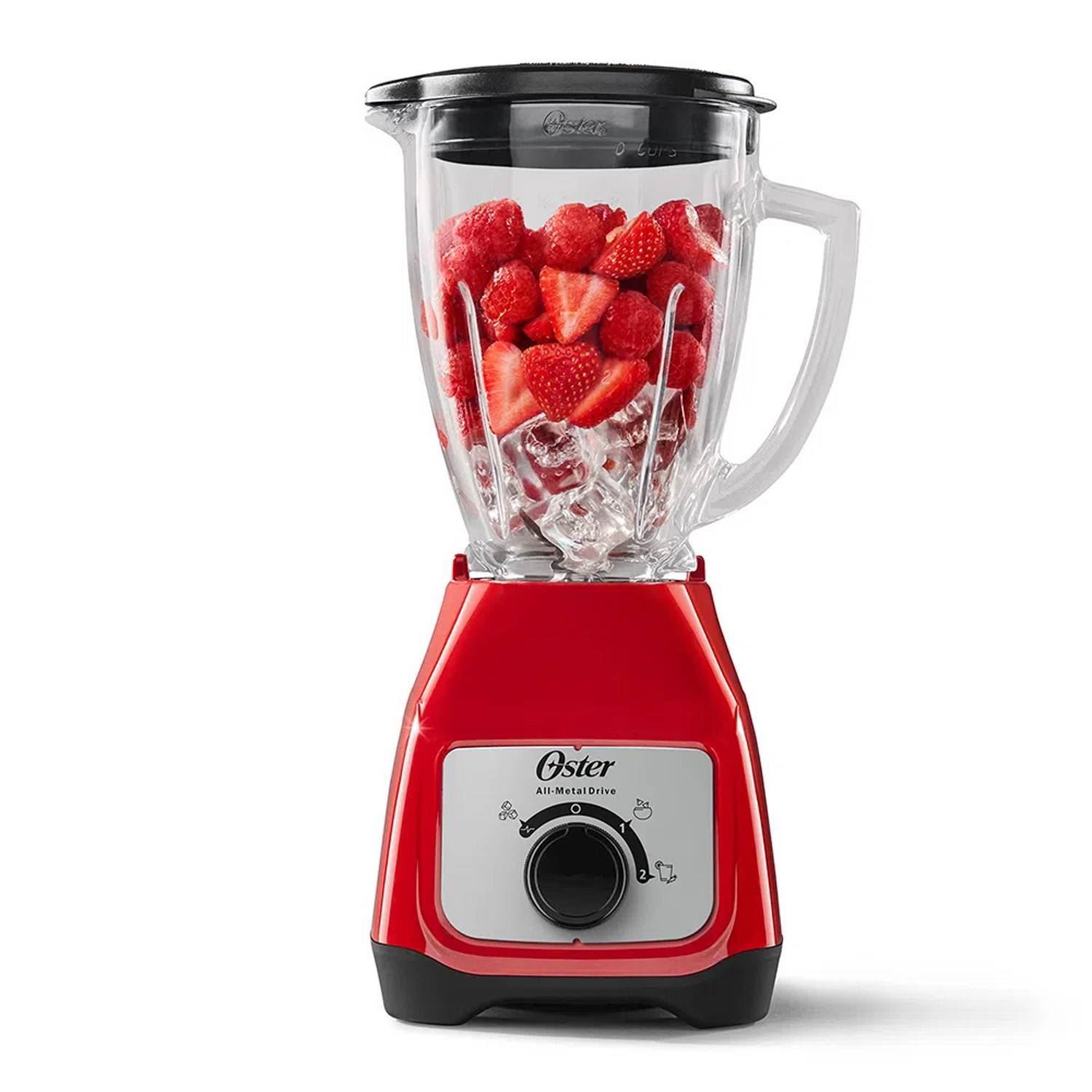 Licuadora Oster 2V con perrilla y Vaso de Vidrio 15lt BLSTKAG-RRD 500W ROJA